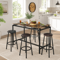 Seizeen 5 Piece Counter Height Dining Table Set, Kitchen Dining Room Table Set with 4 Leather Upholstered Bar Stools, Wood Top High Top Dining Set for Small Space, Espresso & Black