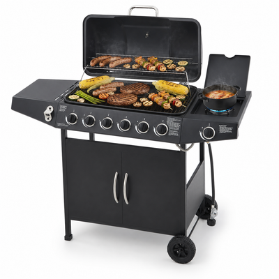 Seizeen 6 Burner Propane Gas Grill, 59000 BTU BBQ with Side Burner, 576 Sq In Cooking Area, Porcelain-Enameled Grates