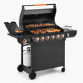 6-Burner Propane Gas Grill with Side Burner, 72,000 BTU Stainless Steel BBQ Grill with Cast Iron Grates, 650 Sq.In Cooking Area, Warming Rack, Thermometer, Side Tables & Wheels for Outdoor Patio Back