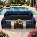 Patio Furniture Set on Sale, 7 Piece Luxurious Rattan Outdoor Sectional Set, All-Weather Wicker Porch Patio Couch w/Coffee Table, Thick Cushion Outdoor Sofa, Brown