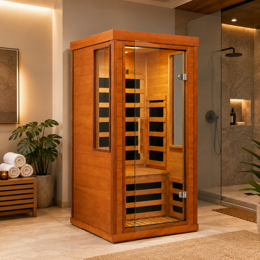 Seizeen 1120W Infrared Sauna for Home, 1 Person Indoor Dry Sauna with 7 Carbon Fiber Heaters, 7-Color Ambient Lights, Reading Light, Bluetooth Speaker, Max 150℉