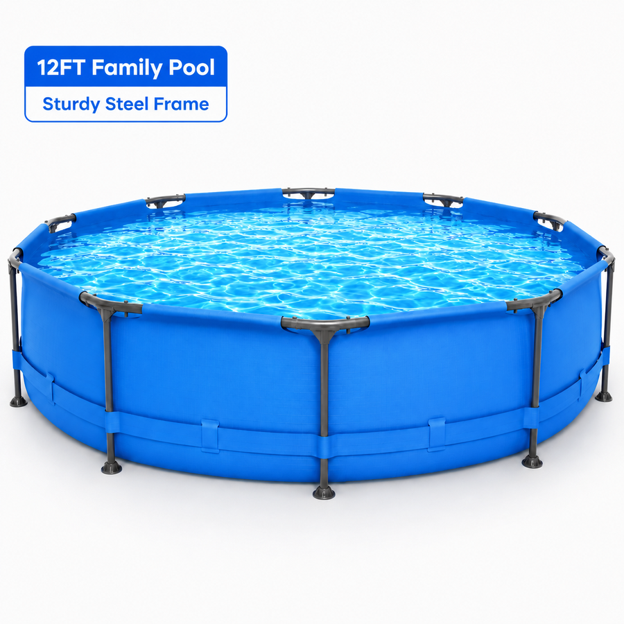 Seizeen Above Ground Swimming Pools, Large Round Frame Outdoor Pool w/Sturdy Iron Support for Backyard, Patio & Garden, Easy Setup Family Pool for Kids and Adults Summer Water Fun