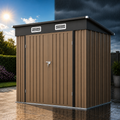 6x4ft Shed Outdoor Storage, All-weather Metal Garden Shed W/Floor, Galvanized Steel Tool Storage Shed, Double Lockable Doors, Brown