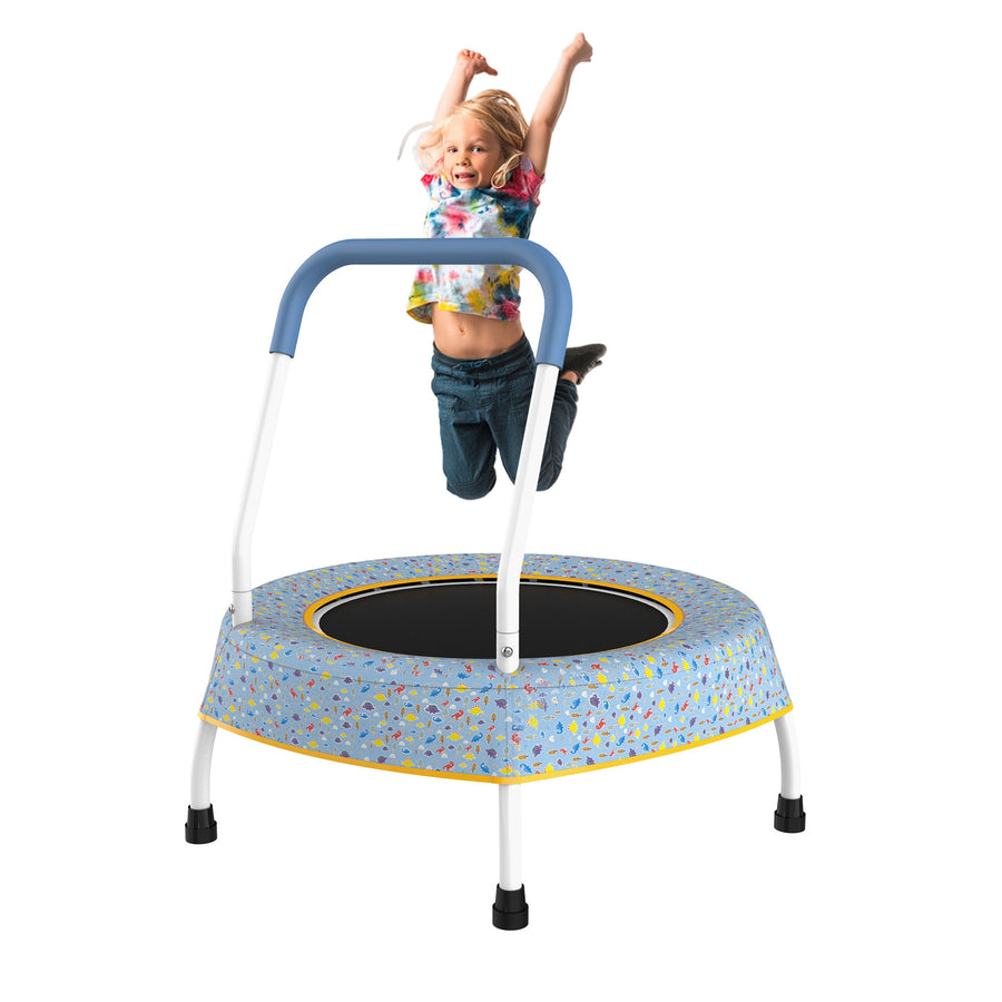 28IN Mini Trampoline for Kids Toddler, Indoor Outdoor Trampoline with Handle & No-Gap Cover, Small Baby Rebounder for 1+Year Boys and Girls