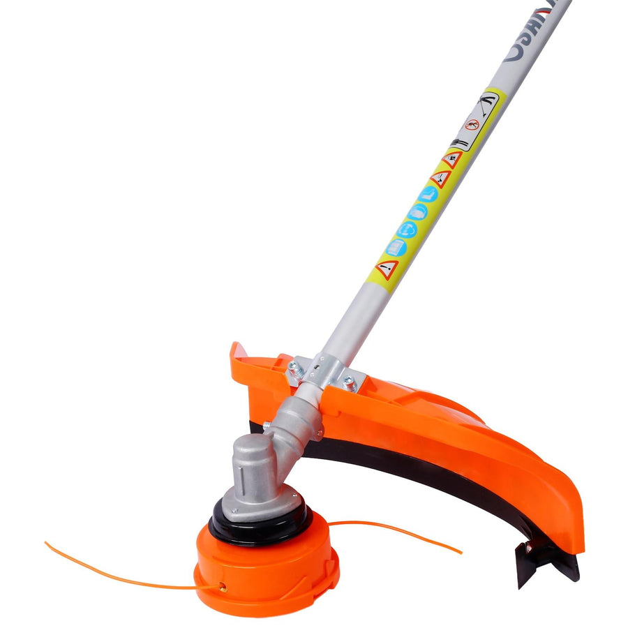 33cc Gas Weed Eater, 7-in-1 2-Cycle Gas Powered String Trimmer and Brush Cutter with Edger, Metal Blades, Quick-Change Attachments, Shoulder Harness and Safety Gear, Blue/Black