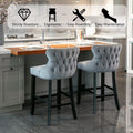 Seizeen Counter Height Bar Stools, Set of 2, Wing-back Velvet Dining Chairs with Soft Cushion, Solid Wood Legs, Button Tufted Decoration and Chrome Nailhead Trim, Gray
