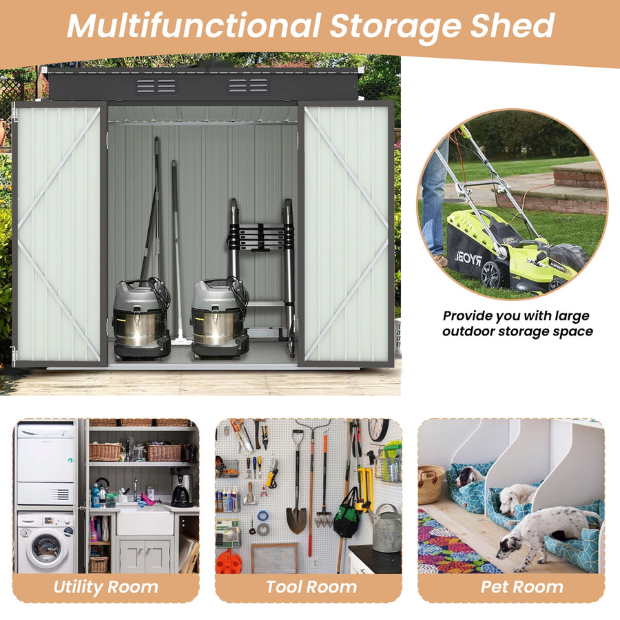 Seizeen Shed & Outdoor Storage, 6x4FT Metal Storage Shed for Tools, All-Weather Galvanized Garden Shed with Sloped Top, Backyard Patio Lawn Walk-In Shed, Black