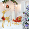 Christmas Decoration for Outdoor, Golden Lighted Christmas Deer Elk Set with 180 Warm Lights and Red Sleigh for Yard Patio Garden Party Decor