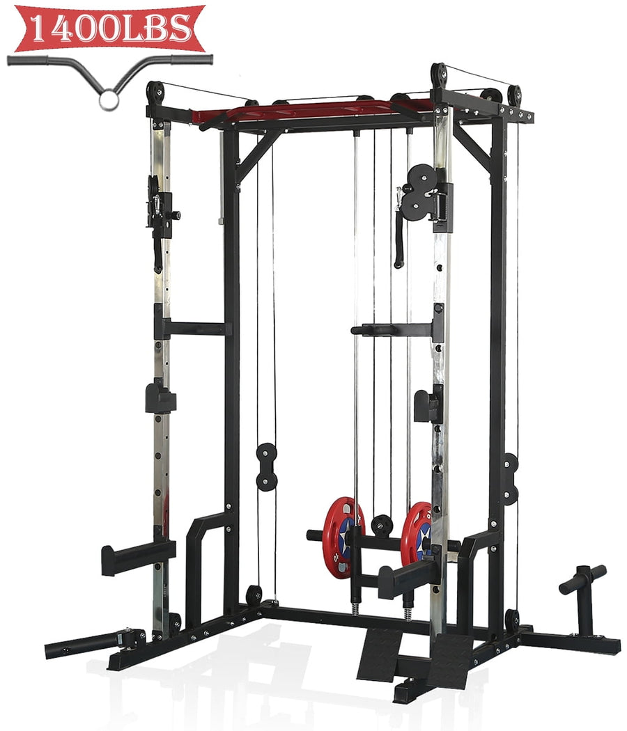 1400LBS Capacity Power Cage Rack, Professional Home Gym Equipment with Adjustable Cable Crossover System, Full Body Training System Heavy-Duty Squat Racks for Fitness Enthusiast