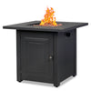 Seizeen Fire Pit Table, 28'' 40000 BTU Propane Fire Pit for Outside, Black Square Fire Pit with Metal Lid & Lava Rocks