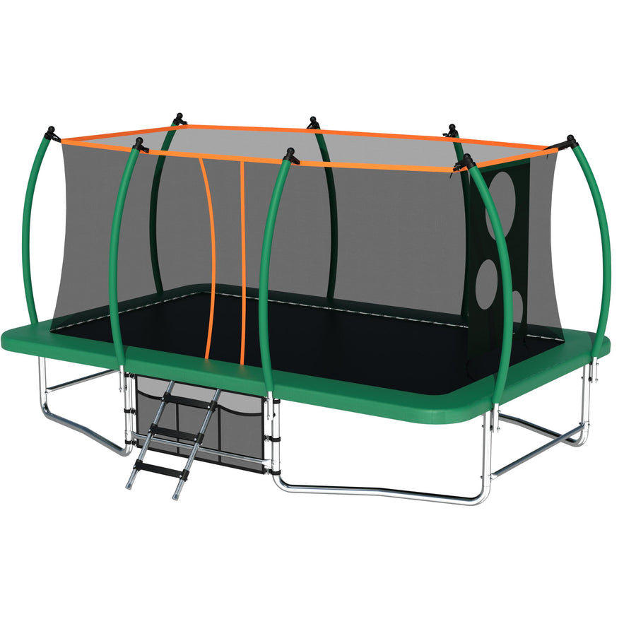 Rectangle Trampoline for Outdoor, 10x16ft Pumpkin Trampoline with Enclosure Net, 2-IN-1 Trampoline with Soccer Target, Large Kids Trampoline Max Weight 2200LBS