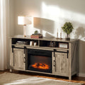 TV Stand with Fireplace, Fireplace TV Stand for 50-60-65’’ TV, Gray Entertainment Center for Bedroom with Cabinet, Living Room TV Console w/3D Flame Electric Fireplace Insert, RC, Multi-mode Change