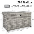 200Gal Deck Box Waterproof, Rattan Outdoor Storage Box on Wheels, Patio Raised Storage Bin with Zipper Liner, Mesh Pocket, Lockable Gas Rod Lid, for Pool Garden Toy Tool Rattan Furniture Cushions