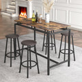 Seizeen 5 Piece Counter Height Dining Table Set, Kitchen Dining Room Table Set with 4 Leather Upholstered Bar Stools, Wood Top High Top Dining Set for Small Space, Espresso & Black