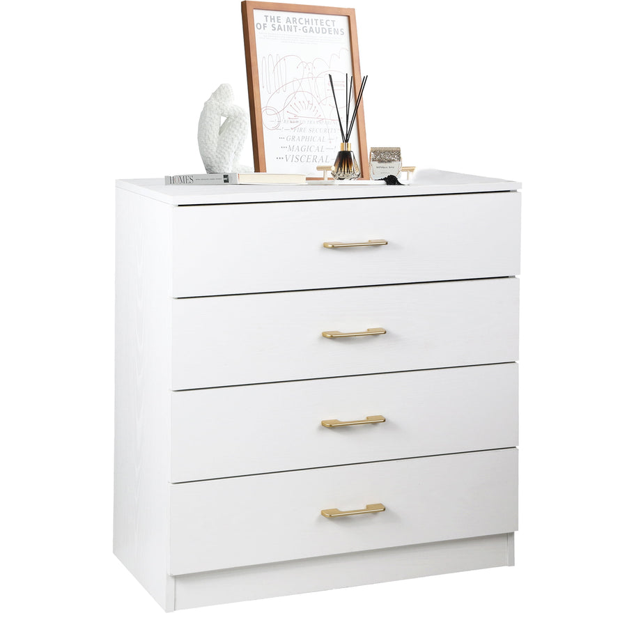 4-Drawer Dresser for Bedroom, Modern Chester Drawer Bedside Nightstand, Under Desk Storage Cabinet with Sliding Drawer Metal Handle, White