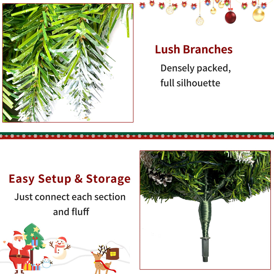 3pcs Pre-lit Christmas Decoration Set, 2 Packs 4''Christmas Entrance Trees and 9' Garland, Green Artificial Xmas Decorative Set for Door Fireplace W/Warm Lights