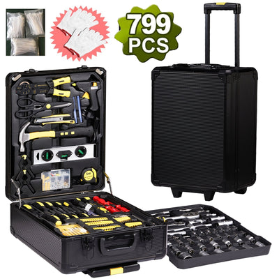Seizeen 799pcs Tool Set for Man, Aluminum Trolley Case Tool Kit, Portable Ratchet Wrenches Set W/Various Screwdriver,  Repairer Artisan Tool Box