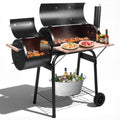Smoker Grill, Outdoor BBQ Charcoal Grill W/2 Cooking Area, Portable Offset Smoker on Wheels for Patio Backyard Camping