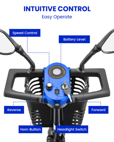 Mobility Scooter, 4 wheels Travel Scooter for Seniors Adults, Adjustable Seat, Display, Removable Battery, Up to 12 Miles, 24V Dual Lead-Acid Batteries