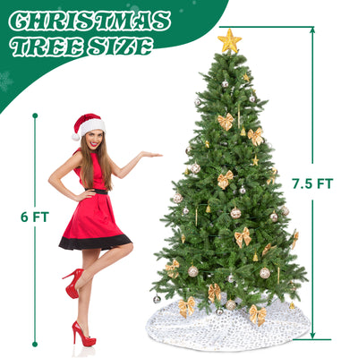 7.5FT Christmas Tree with Lights, Artificial Tree w/Full 950 Branch Tips, Hinged Xmas Tree with Gold Ornaments, Tree Skirt, 400 Warm White Lights with Remote, Easy Setup, Fire-Resistant