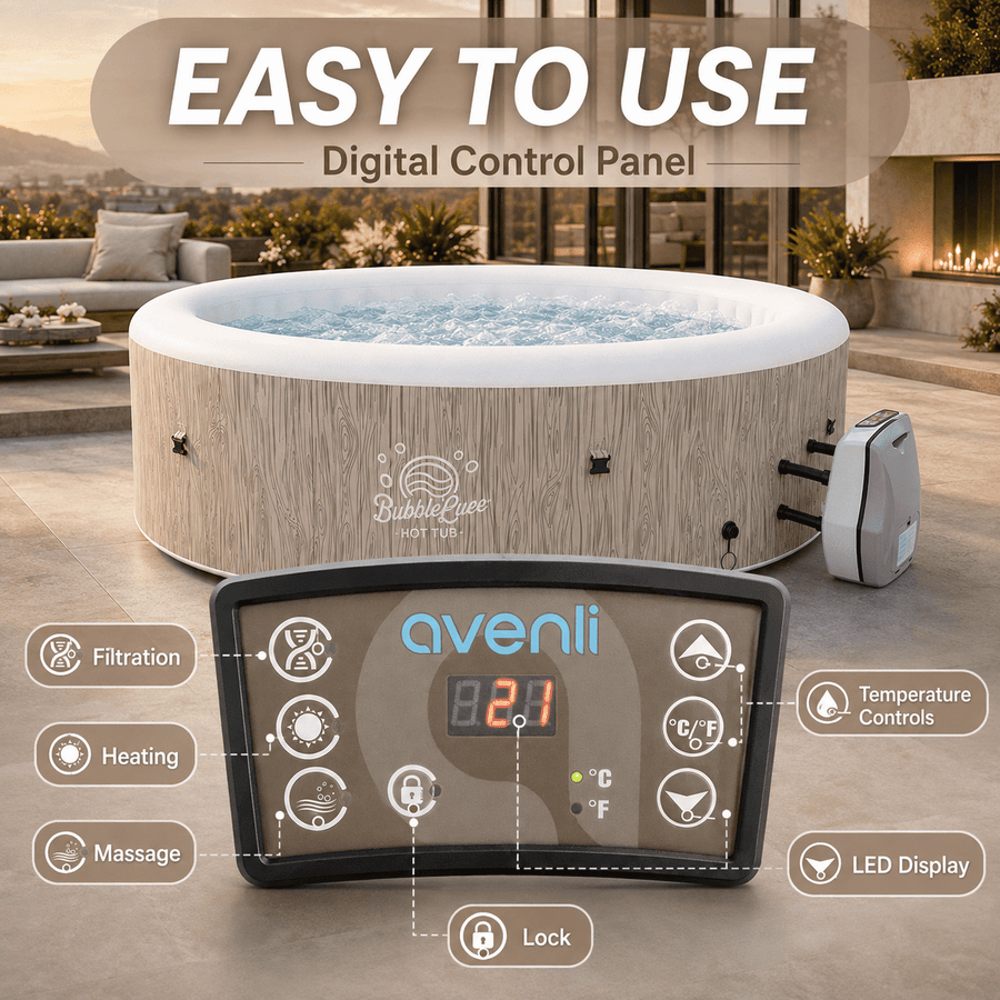 Seizeen 6 Person Inflatable Hot Tub, 80 Inch Portable Outdoor Spa with 140 Air Jets, 259 Gal Heated Bubble Massage Spa with Cover, Wood Brown