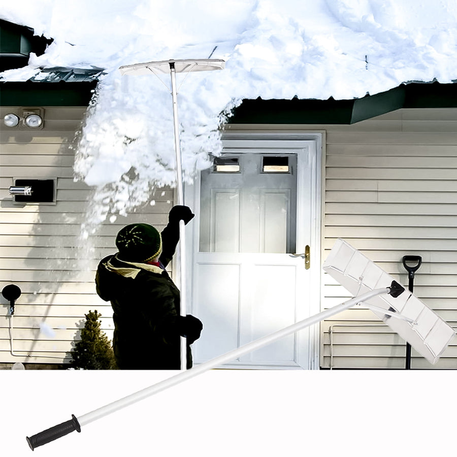 Lightweight Snow Roof Rake, 20FT Telescoping Snow Roof Rake W/Oversized Blade and Adjustable Extended Pole, House Vehicle Roof Rakes for Snow Removal, Aluminum