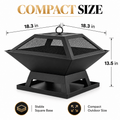 Portable Fire Pit for Outside, Seizeen Wood Burning Fire Pits 19'' Small Size, Square Firepit with Screen Cover, Fire Bowls with Ash Tray, Poker