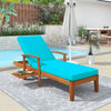 Seizeen 78.8" Solid Wood Outdoor Chaise Lounge, Patio Lounge Chair Reclining Daybed with Cushion, Sun Lounger Wheels & Sliding Cup Table for Backyard, Garden, Poolside, Brown Finish+Blue Cushion