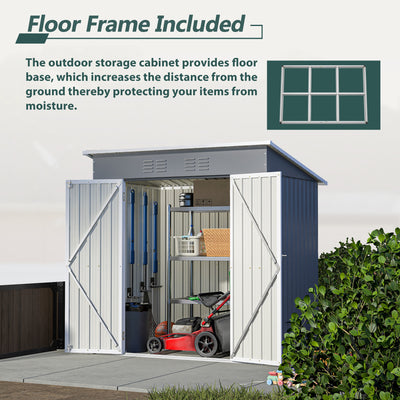 Seizeen 6x4ft Outdoor Storage Shed, Lockable Metal Shed with Base Frame, Patio Galvanized Garden Storage w/Sloped Roof, Walk-In Design, Vents