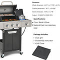 Gas Grill w/Side Burner, 40500BTU Propane Grill with Cover, Stainless Steel Outdoor BBQ 2 Cooking Areas, Portable Grill for Camping Patio
