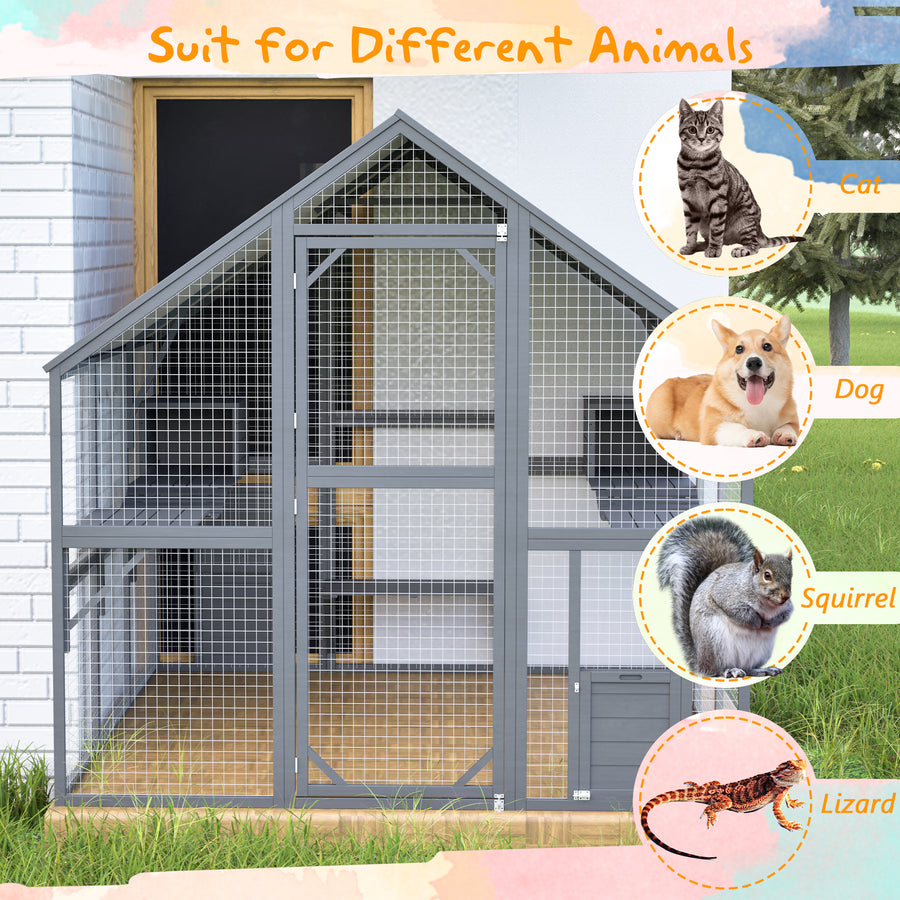 82''L Catio Enclosure for Cars, Seizeen Outdoor Cat House Cat Cage Extra Large Walk-in Enclosure for Kitty Pet w/Waterproof Top, Bridges, Platforms, Rest Boxes