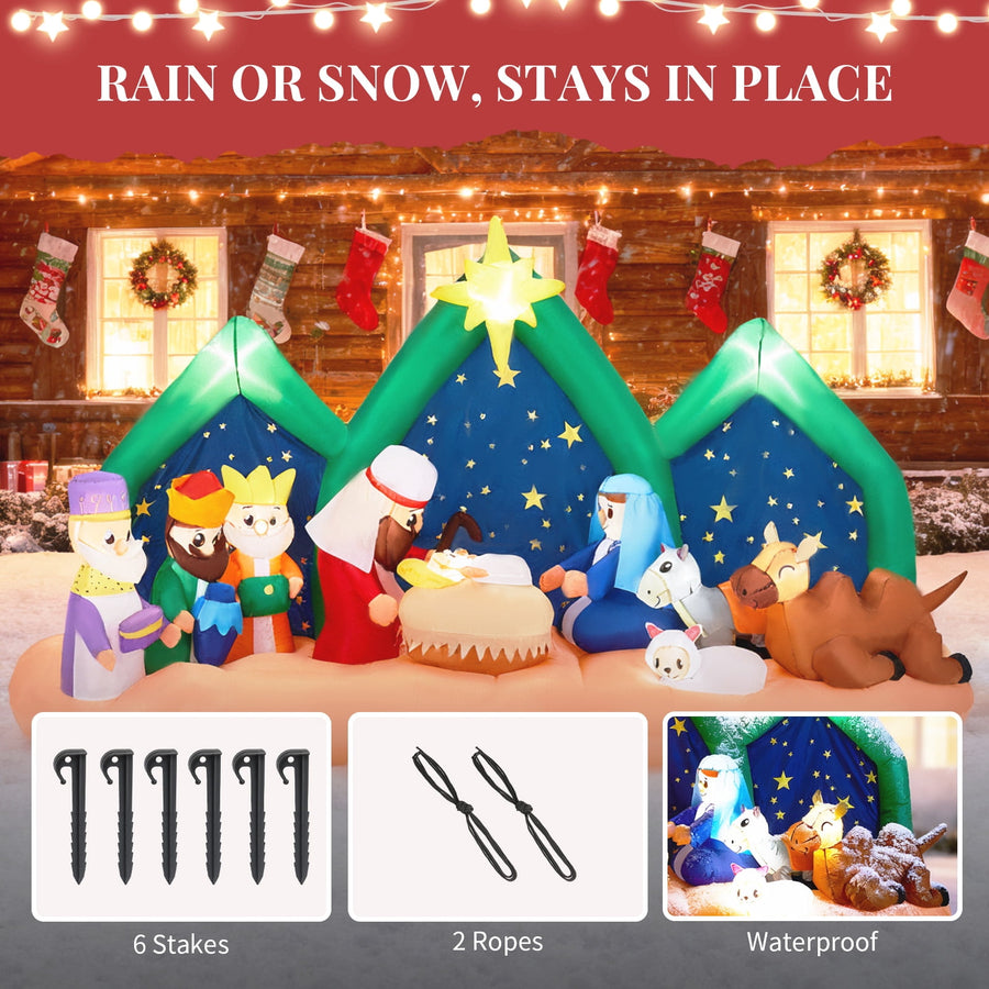 Outdoor Inflatable Christmas Decor, 9ft Lighted Inflatable Nativity Scene with Built-in Air Blower, Garden Decoration for Yard Patio Garden with LED Lights