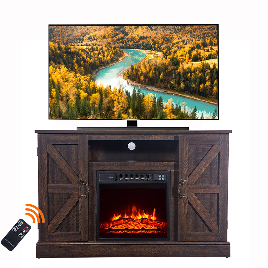 Fireplace TV Stand for 55''TVs, Electric Fireplace Heater Entertainment Center for Home Living Room, TV Console Cabinet W/Adjustable Heater, Remote Control & Virtual Flame, Brown