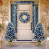 Seizeen Christmas Trees Set, 2 Packs 3' Pre-Lit Christmas Trees 1.3' Wreath and 7.3' Garland, 4 Pcs Artificial Xmas Decorative Set for Indoor Outdoor Gate Fireplace W/ Colorful Lights, Blue