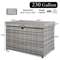 Seizeen Outdoor Storage Box, Gray Waterproof Rattan Deck Box with Liner, Lockable Storage Bin for Patio Pool Cushions Furniture on Wheels, with Mesh Pocket, Gas Rod Lid, Raised Design, 230Gal