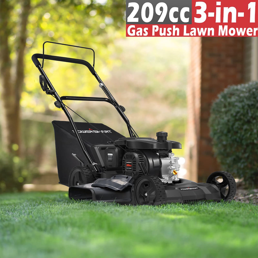 209CC Push Lawn Mower with Bag, 3-IN-1 Cordless Lawn Mower Gas powered Foldable, 21¡¯¡¯ Cutting Deck & 5 Heights Adjustable Contain Motor Oil, Black