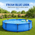 Outdoor Swimming Pool, 10FT x 30IN Round Above Ground Pool with Blue Iron Frame, Outdoor Backyard Swimming Pool for Family Summer Water Fun, Metal Frame Pool for Patio, Garden & Yard