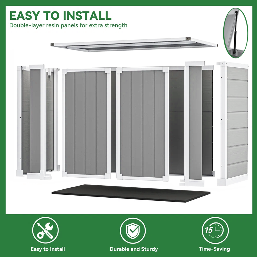 Seizeen Shed and Outdoor Storage, 41 Cu.Ft Small Outdoor Resin Shed with 3 Doors & Floor, 306GAL Deck Box Waterproof Plastic Tool Storage Shed for Cushion Lawn Mower Garbage Cans