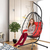 Hanging Egg Chair Indoor & Outdoor, Wicker Swing Chair with Stand, Patio Egg Chair swing with All-Round Cushions for Outside Balcony Porch Bedroom, Red