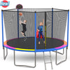 Seizeen Outdoor Trampoline for Kids, 12FT Round Trampoline W/ Enclosure Net, Colorful Trampoline with Basketball Hoop, Ladder, Upgraded 5-W Support