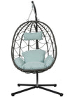 Egg Chair with Stand, Steel Frame Swing Chair Hanging Chair Max 350Lbs with Blue Cushions & Pillow Bedroom, Outdoor, Porch, Garden, Deck