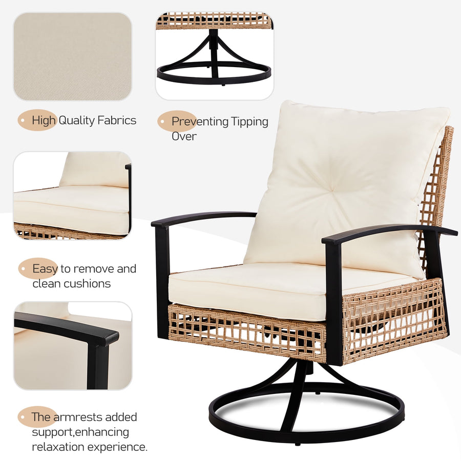 3-Piece Outdoor Swivel Rocking Chairs Set with Coffee Table, Weather-Resistant Patio Furniture for Porch Backyard Poolside, Thick Cushions, Easy Assembly, Durable Wicker 360° Swivel Rocker Bistro Set