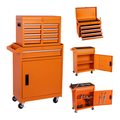 Tool Chest, 5-Drawer Rolling Tool Storage Cabinet with Detachable Top Tool Box, Liner, Universal Lockable Wheels, Adjustable Shelf, Locking Mechanism, Metal Tool Cart Multipurpose for Studio