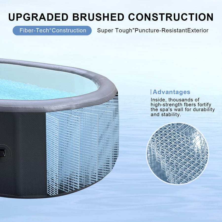 Inflatable Hot Tub Portable Oval Spa for 2-4 Person, 180 Bubble Jets Outdoor Hot Tub with Cover, Filter Cartridges, Pump, Floor Mat, Rapid Heating up to 104°F, Gray
