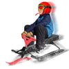 Steering Snow Racer Sled, 45'' Snow Sled with Steering Wheel, Kids Teen Adult Ride on Sled with Twin Brakes, Thick Cushion, Traction Rope, Steel Frame Racer Sled for Outdoor Skiing, Red