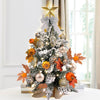 Orange Small Artificial Christmas Tree Pre-lit Tabletop Xmas Tree with Lights and Rich Decorations