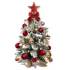 Tabletop Christmas Tree with Light, 2FT Small White Artificial Christmas Decoration Tree with Flocked Snow, Rich Decor & Xmas Ornaments for Home & Office, Red