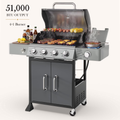 Seizeen Gas Grill with Side Burner, 51,000 BTU Outdoor BBQ Grill w/Porcelain-Enameled Cast Iron Grates, 4-Burner Portable Propane Grill on Wheelsfor Patio Backyard