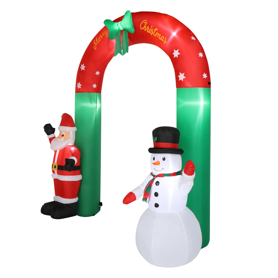 Lighted Christmas Decoration for Outdoor, Seizeen Inflatable Santa & Snowman Arch with 7 Lights, Quick Assembly Patio Yard Party Pre-lit Xmas Decoration, 8FT Tall
