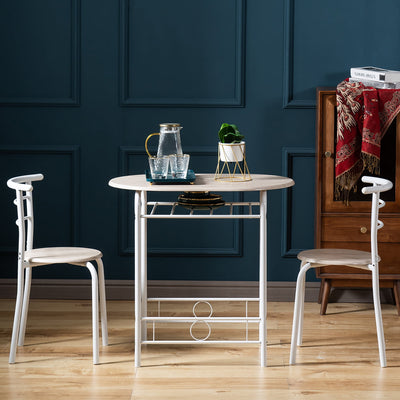 Dining Table Set for 2, 3 Pieces Small Breakfast Table Set w/ Wood Top & Metal Frame,Oak Simple Bistro Pub Set with Storage Rack for Home Kitchen Dining Room